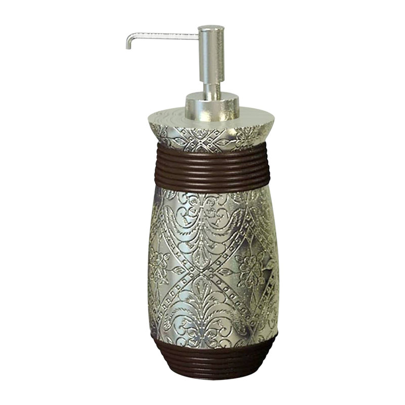 Distributeur de savon liquide Oneita | Meuble-lavabo de salle de bain et évier de cuisine, contient savon, lotion et assainisseur | Argent / orbe