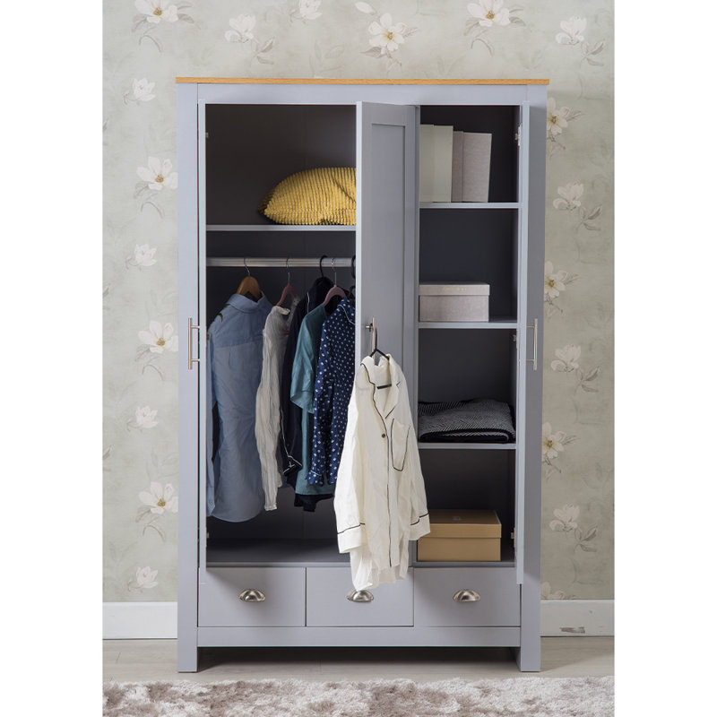 Annieruth 3 Door Manufactured Wood Wardrobe, Grey