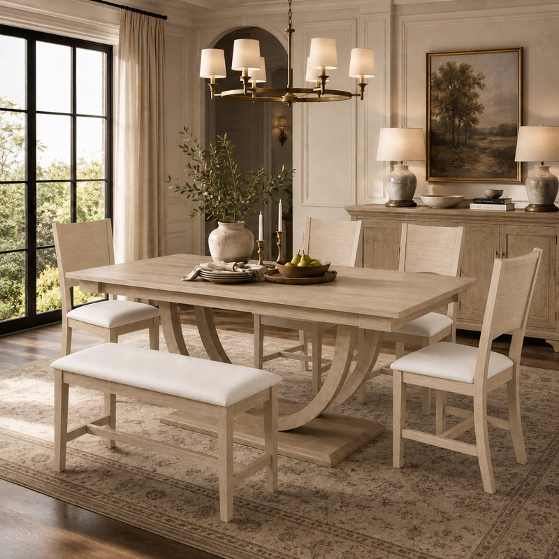 Kreshnik 6 - Person Trestle Dining Set, Natural