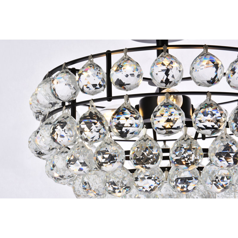 Kieron 5-Light Dimmable Crystal Flush Mount, Black, 12" H x 16" W x 16" D