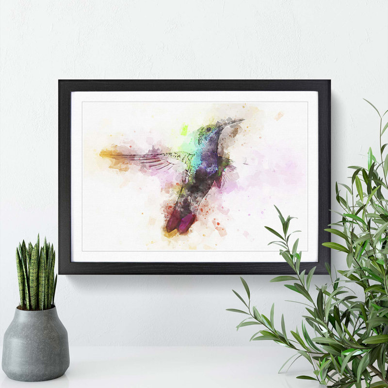 Hummingbird Paint Splash in Abstract - Framed Print, Black, 40cm H x 60cm W x 2cm D