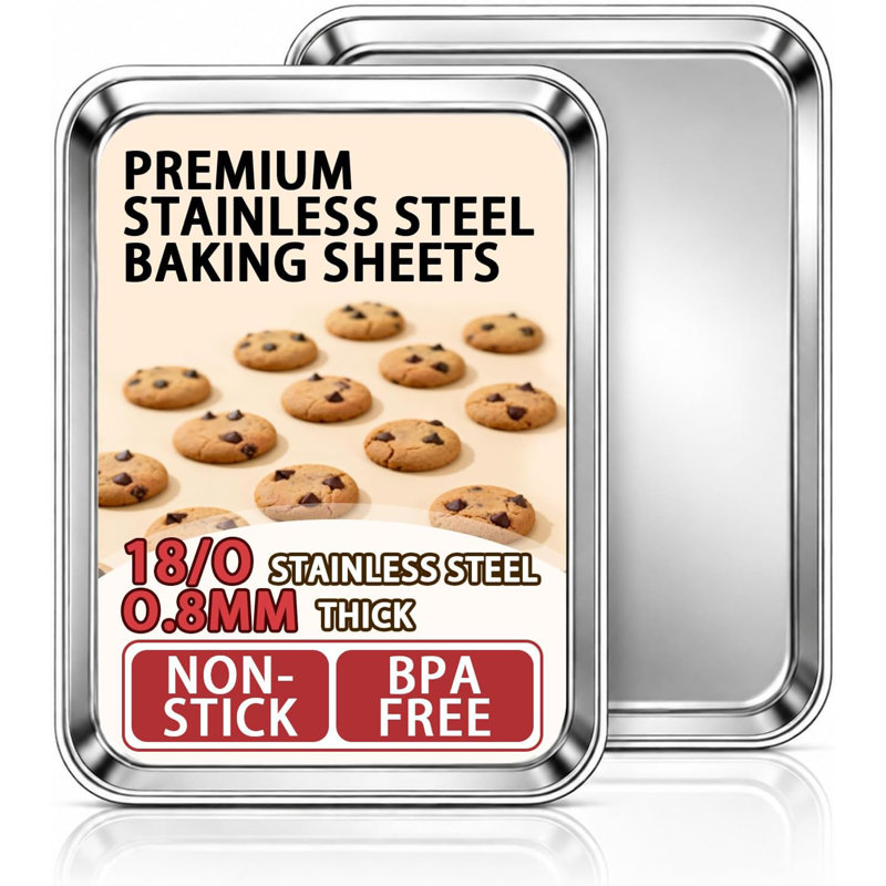 Lot de 2 plaques à pâtisserie à bords relevés en acier inoxydable 18/0 de 17,5 x 13 pouces