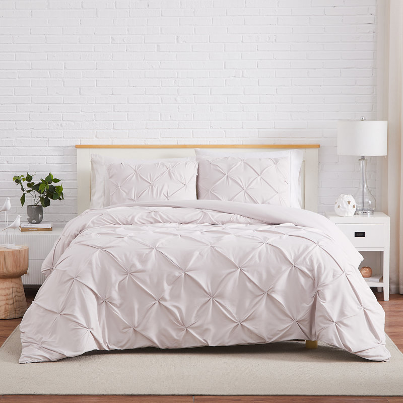 Pinch Pleated, Pintuck Duvet Cover Set with matching shams, King Duvet + 1 Standard Sham, Bone