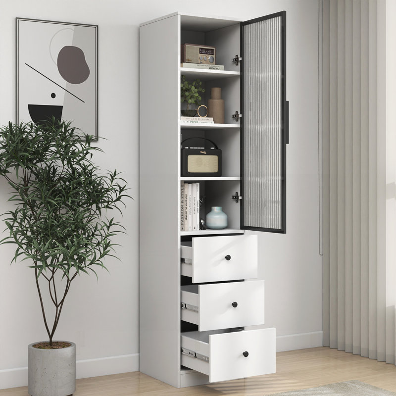 Rangement de salle de bain 70,87 H de hauteur avec 1 porte vitrée et 3 tiroirs, unité de rangement étroite pour espaces modernes Mirella