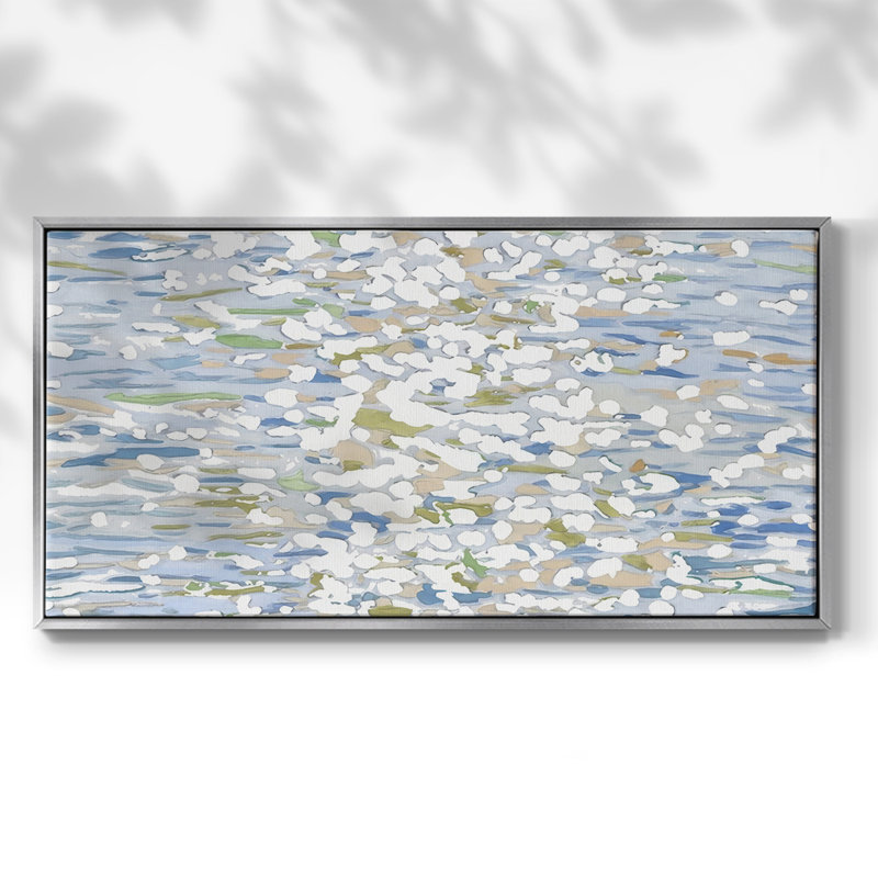 Crush Waves II - Toile tendue avec châssis encadré - Prêt à être accroché, H 21 po x l 41 po, Argent argent