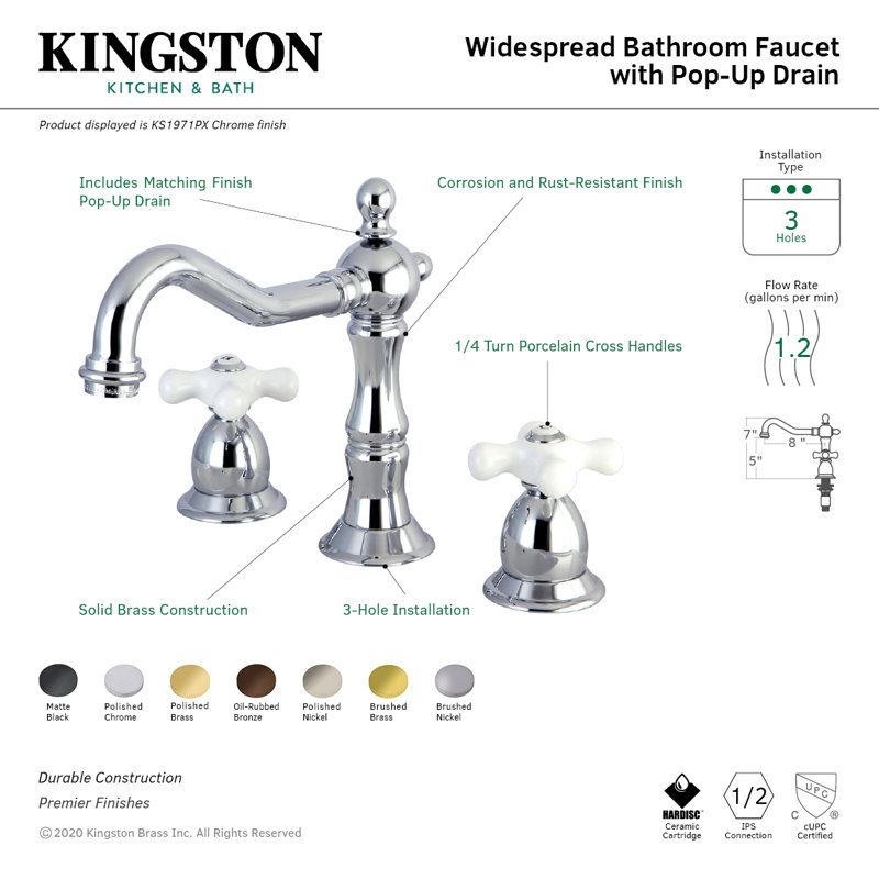 Robinet de salle de bain espacé Kingston, Nickel brossé