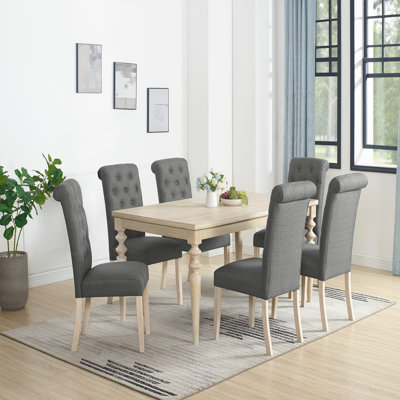 Dining Set, Turned-Leg Dining Table with Tufted Chairs