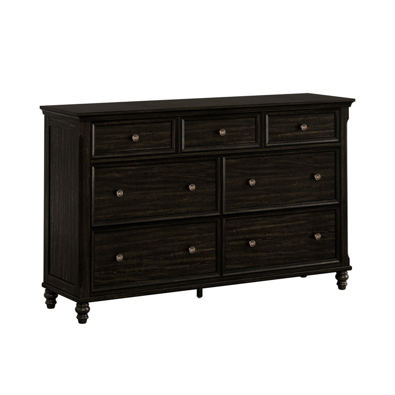 Commode moderne du milieu du siècle, 65 po de largeur, 7 tiroirs en bois massif avec tiroir à bijoux dissimulé doublé de feutre.