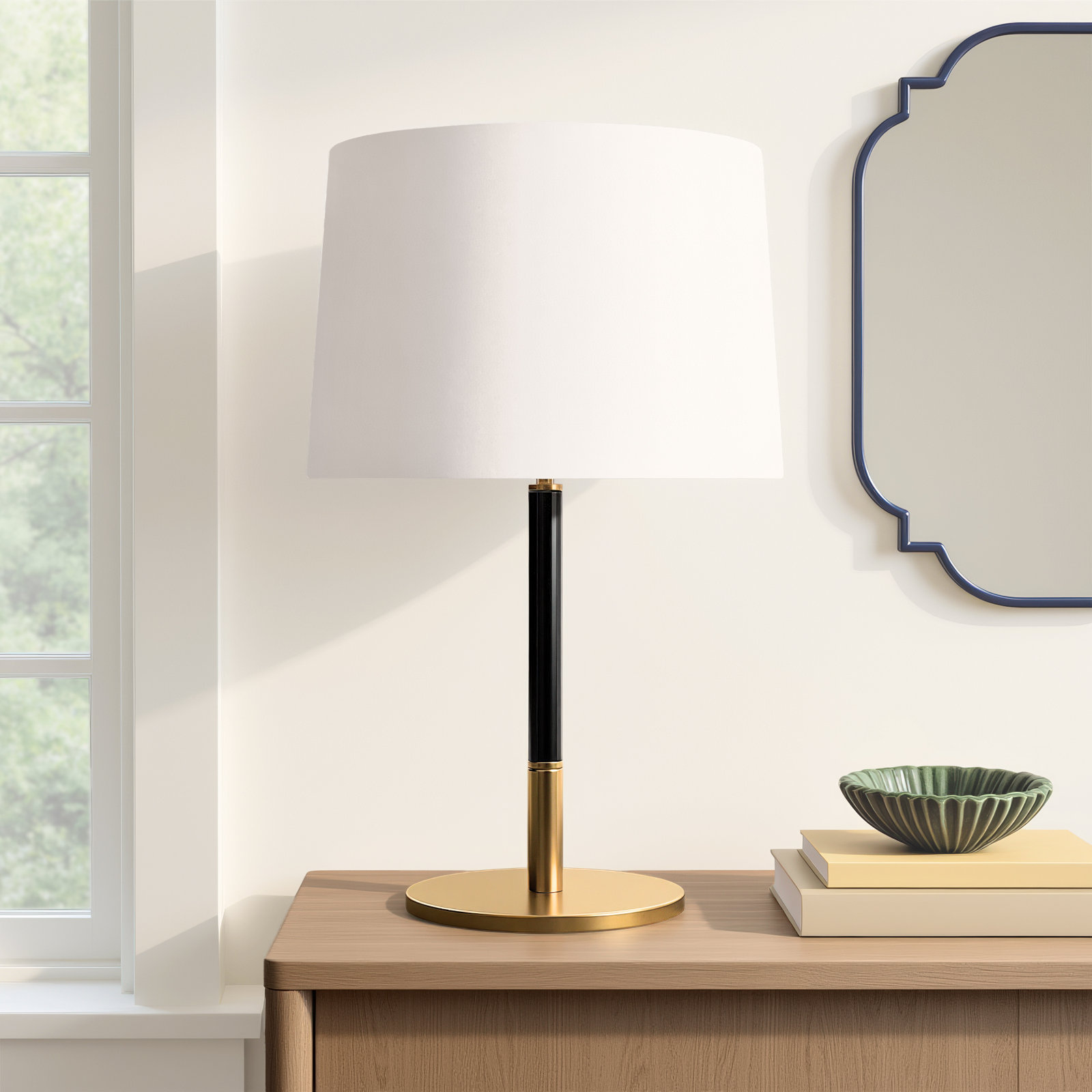 Metal Table Lamp, Burnished Brass Black