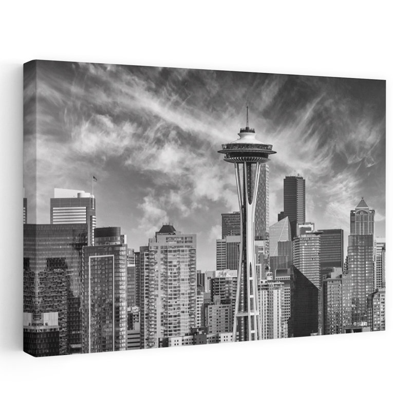 «Seattle Space Needle Skyline Dramatic Modern Abstract Architecture City», reproduction d'art murale, 40" H x 60" W