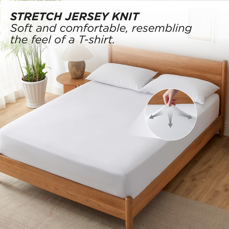 Ensemble de draps-housses en jersey de polyester, Blanc pur, Ensemble de draps pour lit simple avec un drap-hou