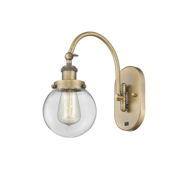 Shauna Swing Arm Sconce, Incandescent, Clear, Brushed Brass