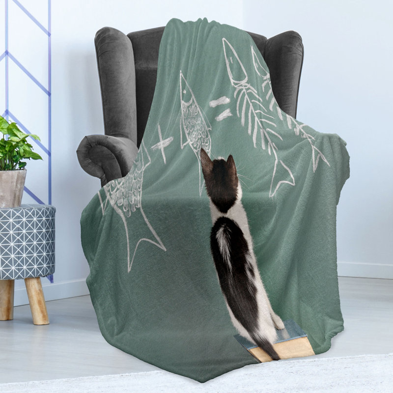 Ambesonne Kitten Fleece Throw Blanket Arithmetic Fish Problem 60"x80" Multicolor