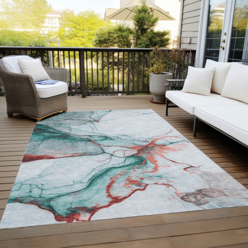 Tapis bleu sarcelle lavable à la machine intérieur / extérieur Cinead ACN1690, Rectangle 9 pi x 12 pi