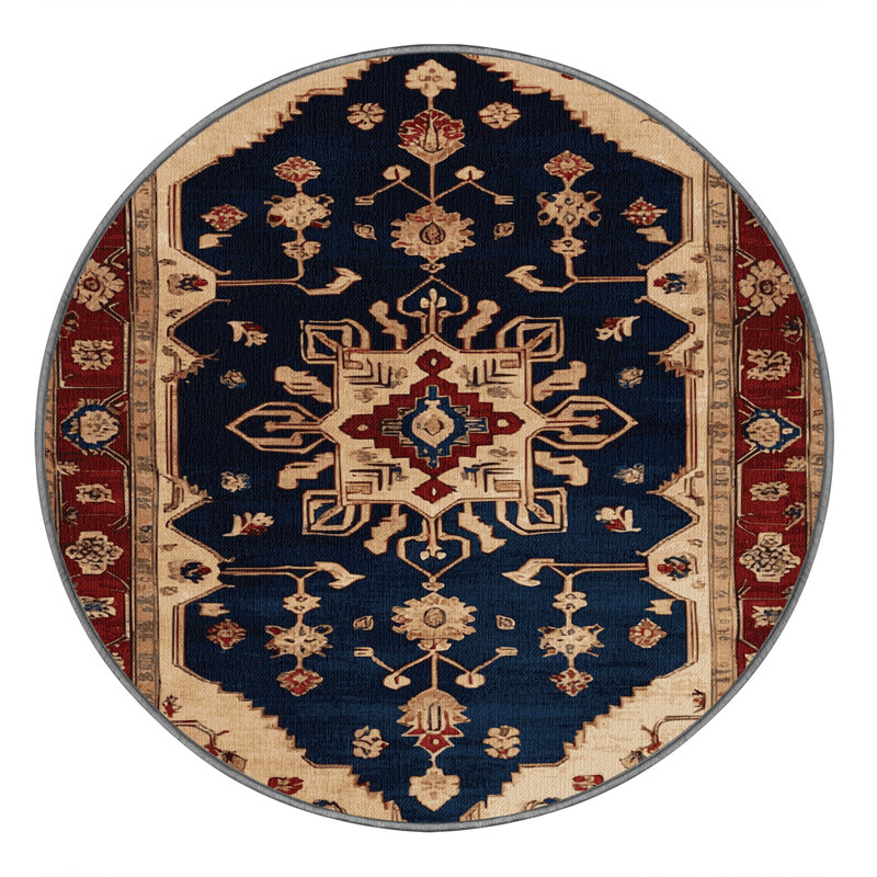 Machine Washable Persian Brown Area Rug, Round 8'