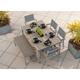 Travira Rectangular 6 - Person 63" Powder Coated Aluminum Sling Chair and Bench Patio Dining Set