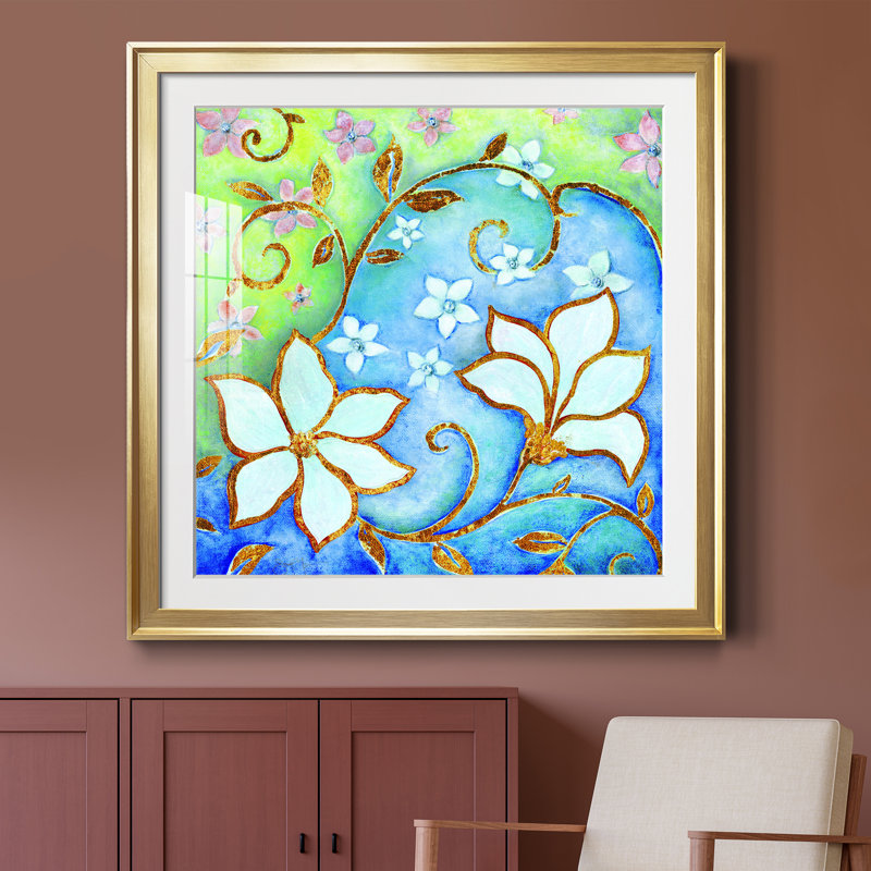 Garden Fantasy II - peinture encadrée, H 34,5 po x l 34,5 po x P 1,5 po, Papier encadré doré