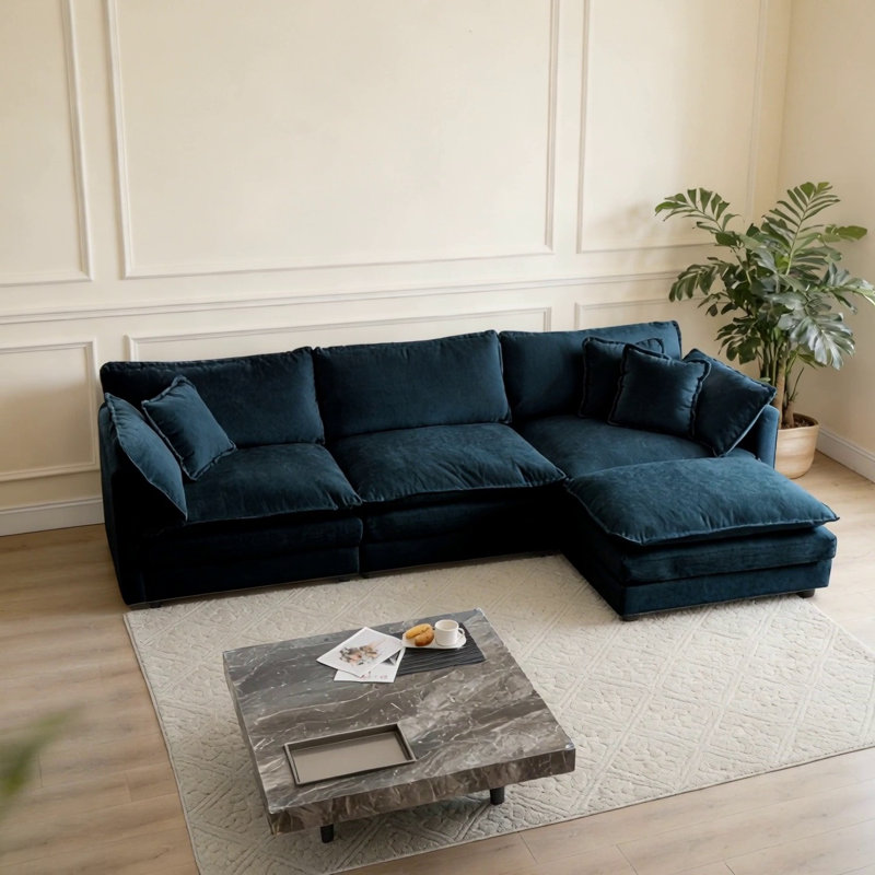 Canapé moderne en tissu pour causeuse pour le salon, canapé profond rembourré de grande taille avec coussins, chenille, Bleu