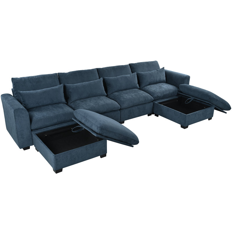 U-style Transformable Modular Corner Sofa With Storage Ottomans