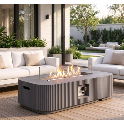 48.2" Rectangular Magnesium Oxide (MGO) Propane Gas Fire Pit, 50,000 BTU Outdoor Patio Fireplace – No Assembly, Grey