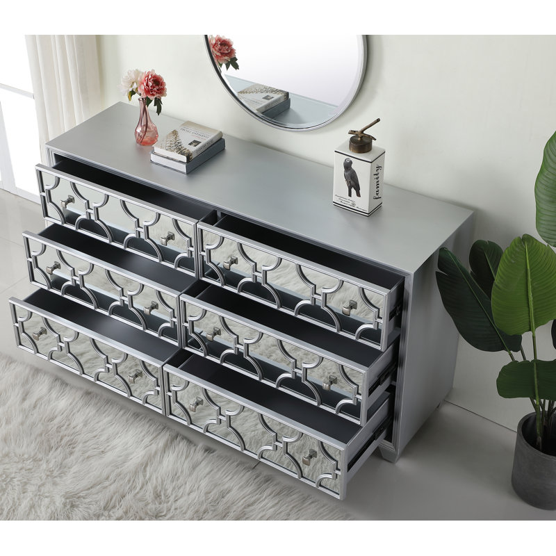 Commode double 6 tiroirs l 64 po Billwise, Argent argent