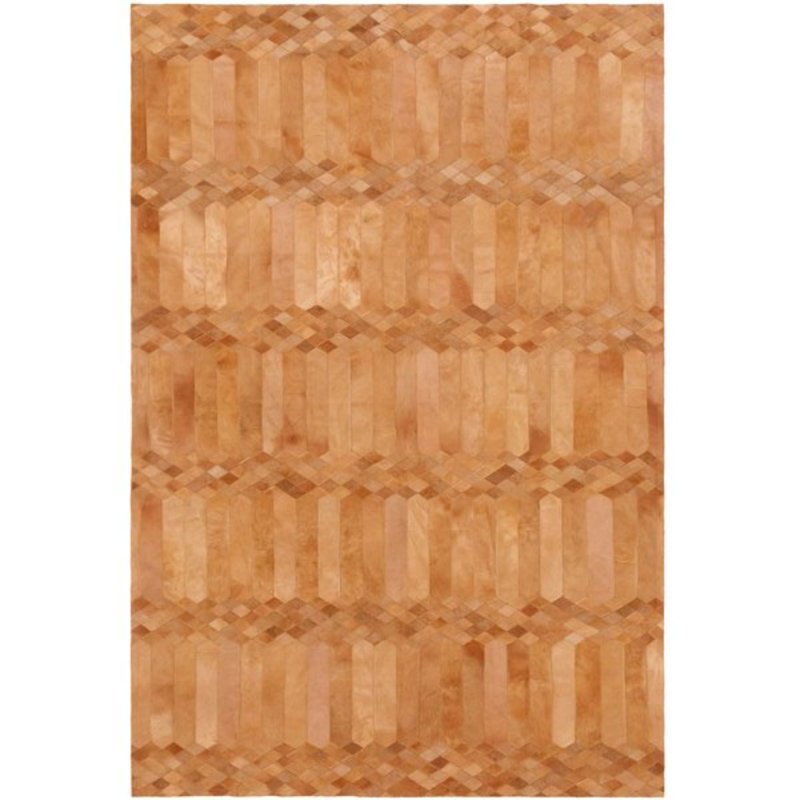 Tapis géométrique en cuir de vache cognac, Rectangle 5 pi 7 po x 7 pi 10 po