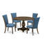 L'ensemble de 5 pièces pour coin-repas pour 4 personnes comprend une table de salle à manger ronde avec piédestal et 4 chaises Parson en tissu de couleur bleue, Jacobean patiné-1576384474-1576384469