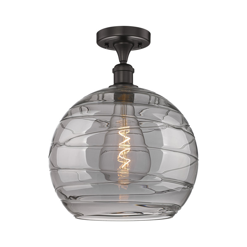 Plafonnier semi-encastré 1 lumière 13,75 po Cindi, Bronze huilé, 15.25" H x 8" W x 8" D, Gris fumée clair