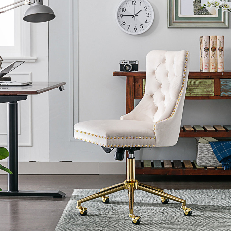 Chaise de bureau rembourrée et capitonnée, Beige