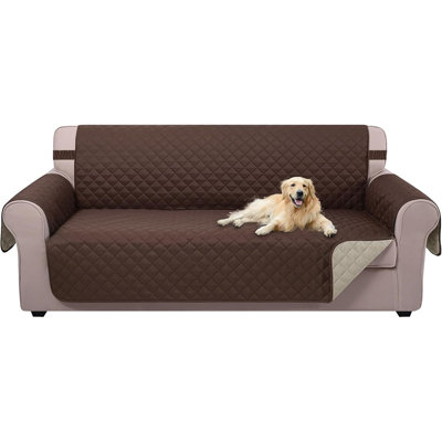 Reversible Sofa Cover Couch Cover For Dogs - Water Repellent Furniture Protector With Elastic Straps For 3-Cushion Couch - Coffee/Beige