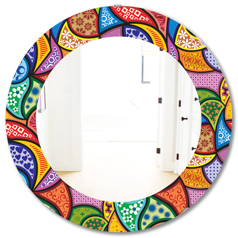 Abstract Colourful Bohemian and Eclectic Accent Mirror, 31.5" H x 31.5" W