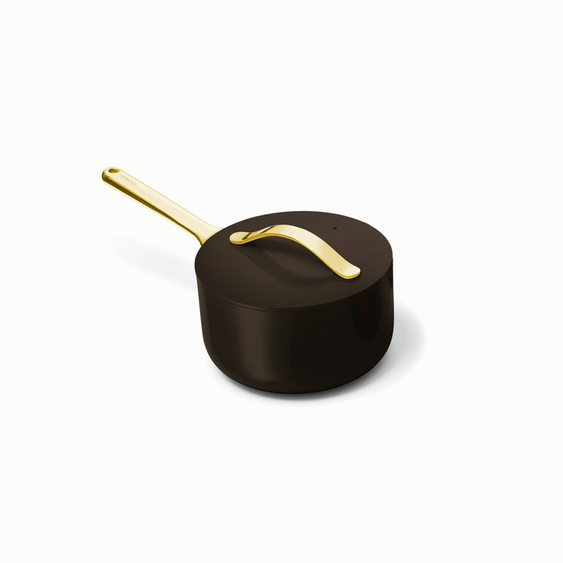 Caraway 1.75qt Iconics Nonstick Ceramic Saucepan, Black/Gold, Black/Gold