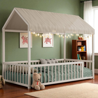 Metal Canopy Bed Floor House Bed With Fence