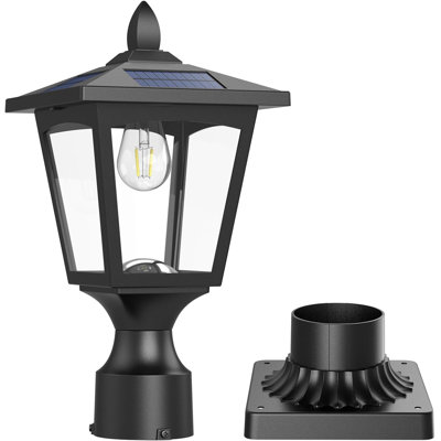 Solar Post Lights, 6000K Dusk to Dawn Solar Lamp Post Light with Pier Mount Base