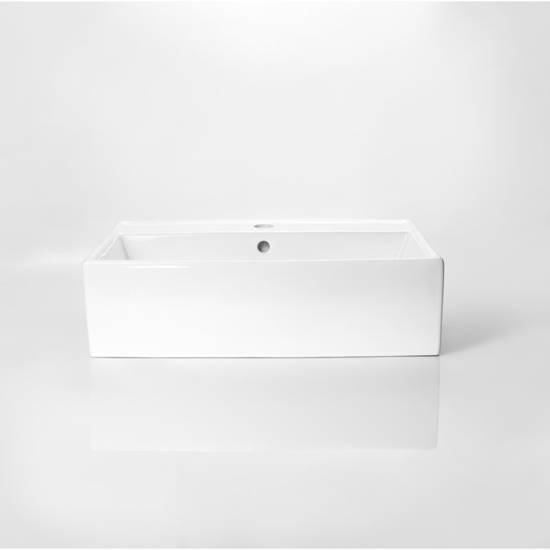 Glossy White Ceramic Rectangular Above-Counter Bathroom Sink