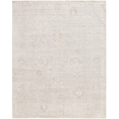 Rectangle Solid Color Hand-Knotted Wool/Cotton Area Rug in Beige