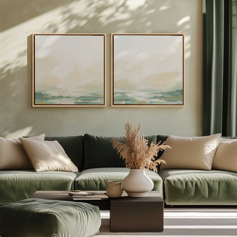Ensemble de 2 paysages nuageux, H 13 po x l 26 po, Cadre flottant noir satiné