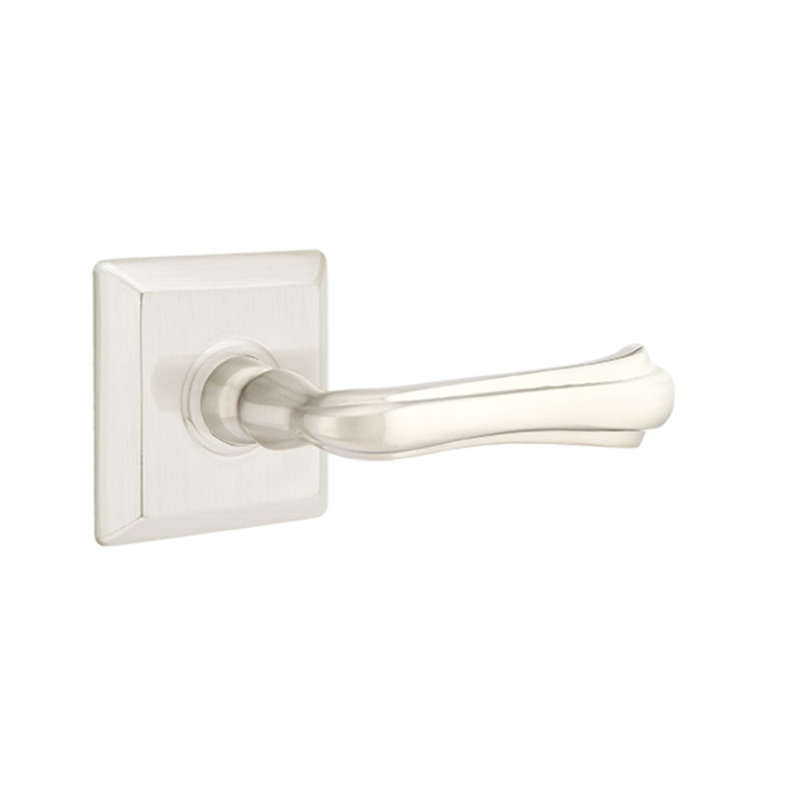 Wembley Flat Privacy (Bed & Bath) Door Lever with Square Rosette, Satin Nickel, Left