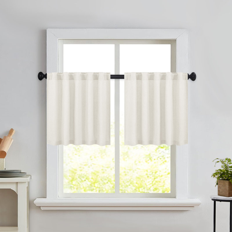 Browerville Linen Blended Tailored Semi-Sheer Short Cafe Curtain, Natural, 42" W x 36" L
