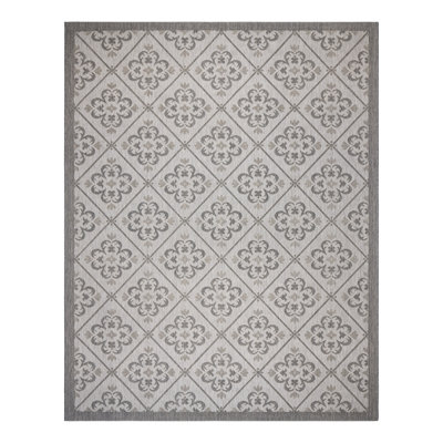 Tapis intérieur / extérieur en polypropylène tissé à plat gris cendré Paseo Gleneva