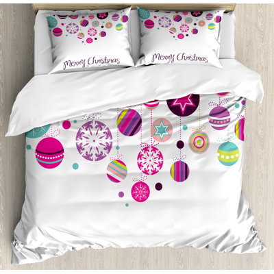 Ambesonne Christmas Duvet Cover Set, Retro Graphic Baubles, Calking, Multicolor -  nev_39773_calking