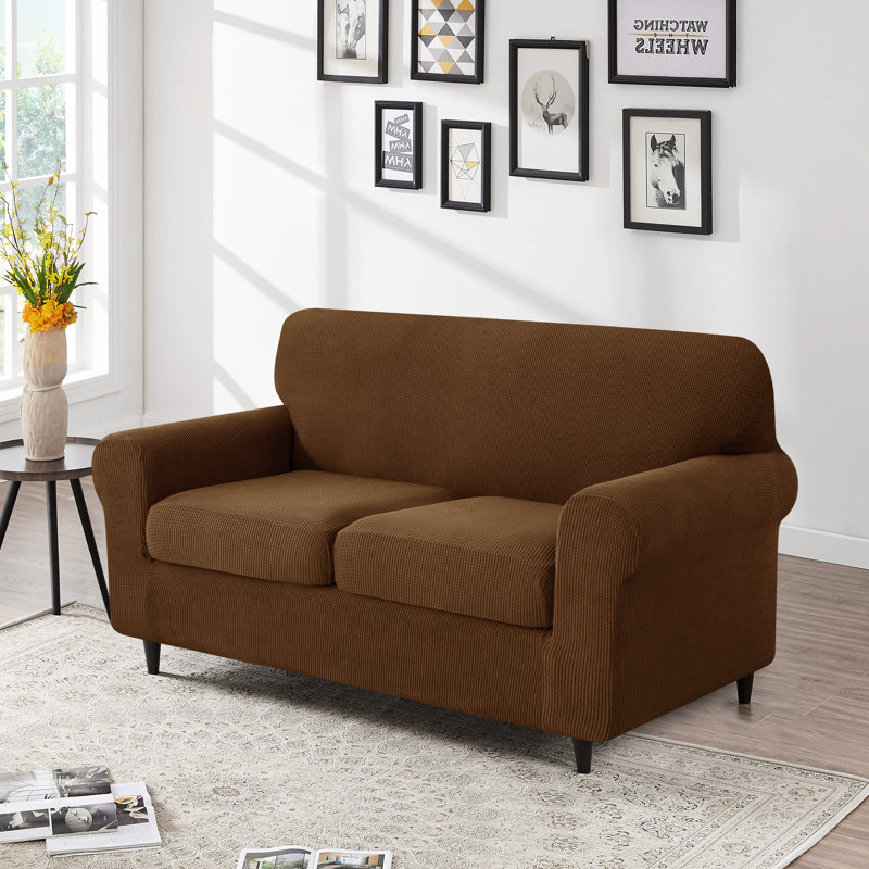 Polyester Box Cushion Loveseat Slipcover, Coffee