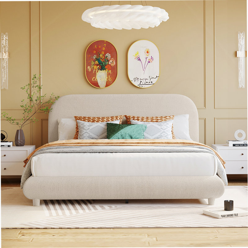 Lit en molleton Teddy, Beige, Grand lit