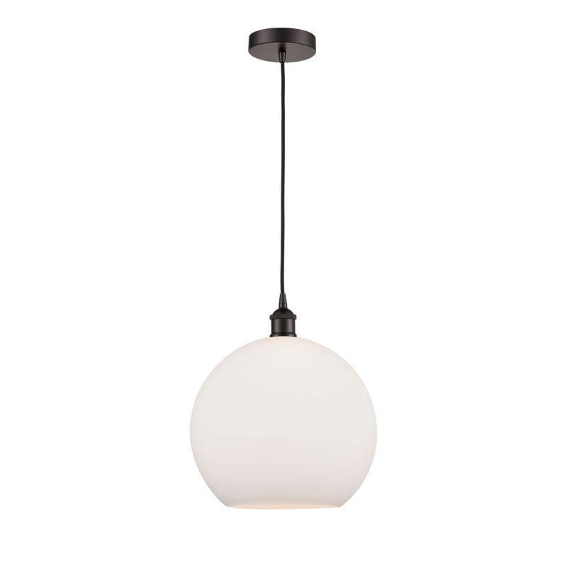 Luminaire suspendu simple à 1 lumière Ralph, Blanc mat, Bronze huilé, H 13,63 po x l 11,75 po x 11,75 po