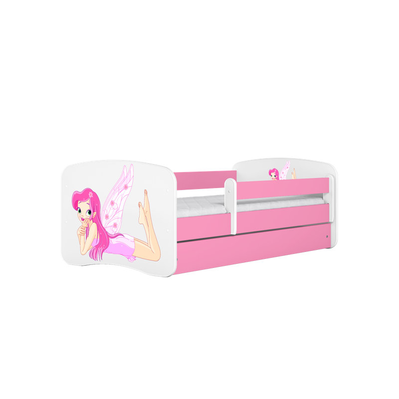 Cicero Drawer Convertible Bed and Mattress, European Toddler (80 x 160 cm), Pink/White