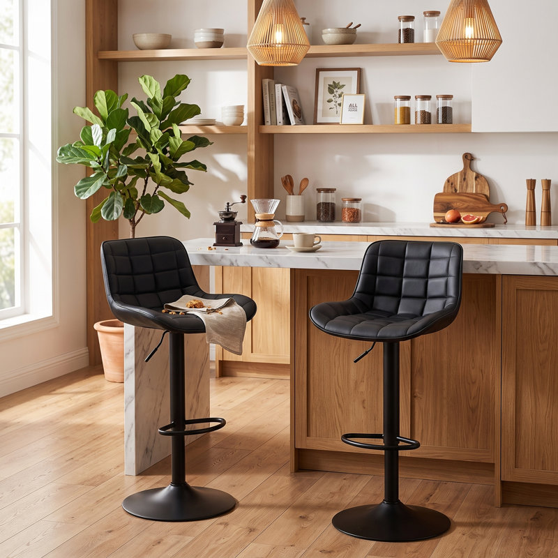 Tabouret de bar pivotant à hauteur réglable Zager, Similicuir noir / cadre noir