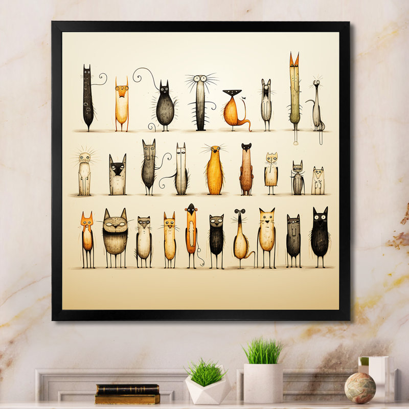 Grey Childrens Monsters Nursery Pattern II - Animals Wall Art Print, Black Single Picture Framed, 36" H x 36" W x 1.5" D