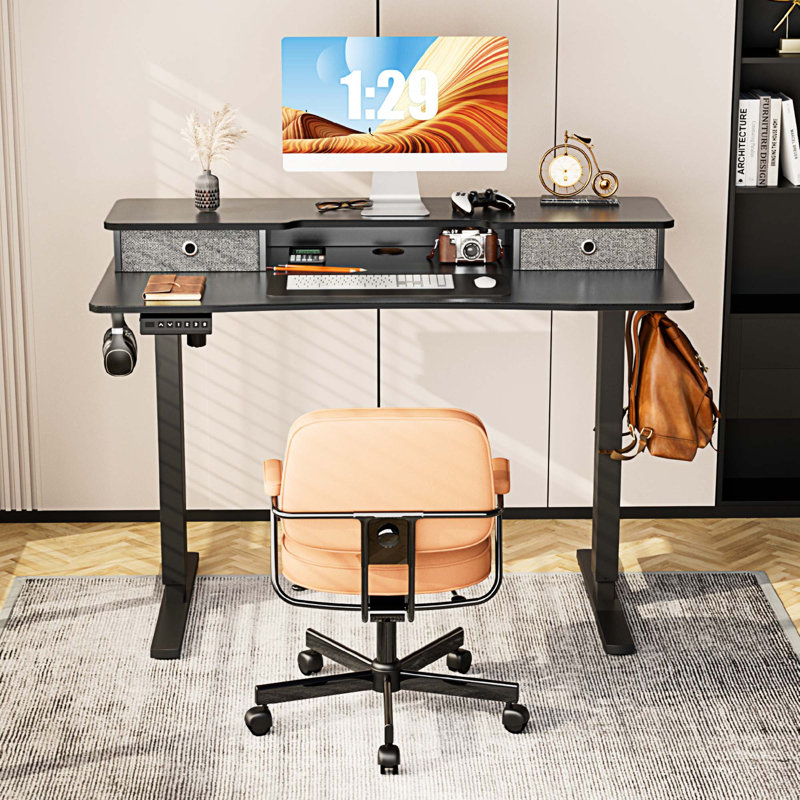 Bureau debout à hauteur ajustable Marzena, H 52 po x l 40 po x P 23 po, Noir / Noir