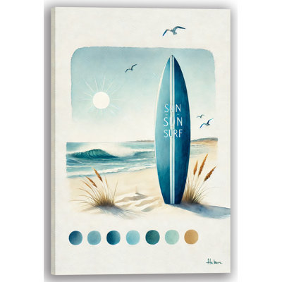«Serene Beach Surfboard», reproduction d'art sur toile tendue