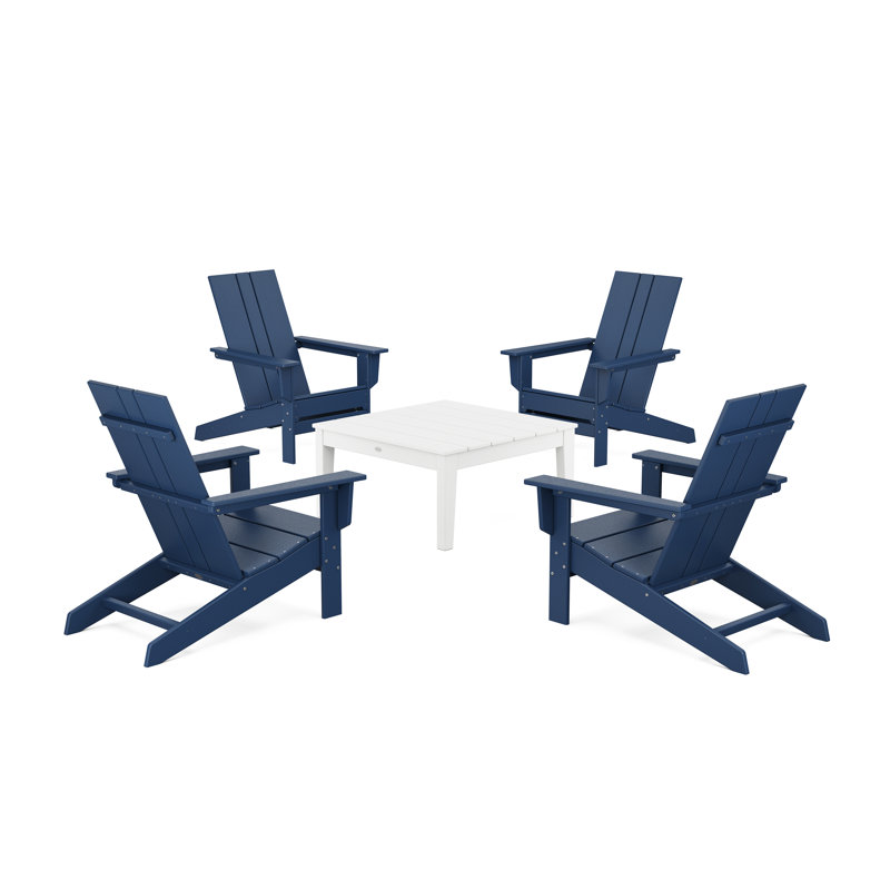 POLYWOOD x ALLModern 5 Piece Multiple Chairs Seating Group, Navy/White
